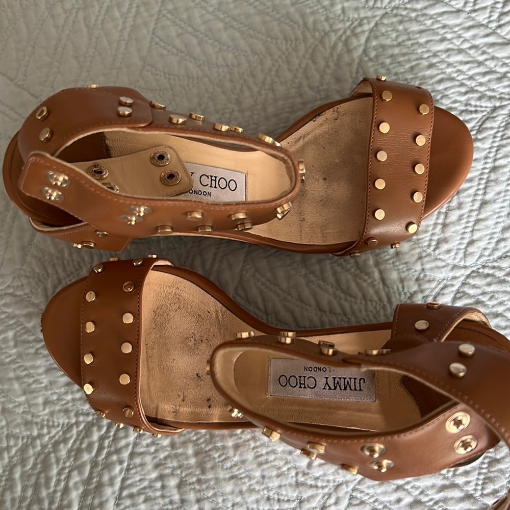 Used Jimmy Choo Nelly Studded Cork Wedge Sandal size 38